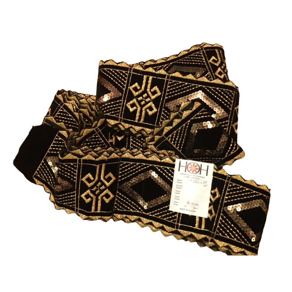 Couture Velvet Embroidered & Sequin Austrian Wide Trim 80s Black Gold Vintage